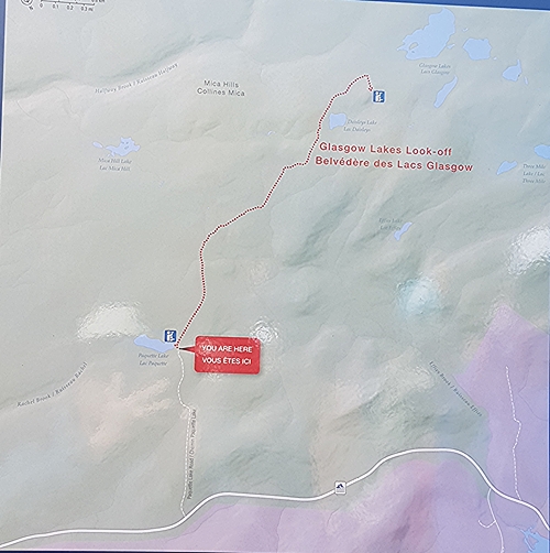 This is the map located at the Mica Hill trailhead.  A well-marked trail in the Cape Breton Highlands National park.